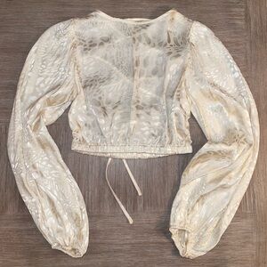 Skylar + Madison Lace-Up Back Cropped Long Sleeve Top in Cream